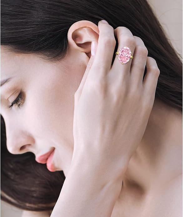 Linawe Cubic Zirconia Imitation Diamond Moissanite Rings for Women, 14K Gold/Rose Gold/Silver Adjustable Chunky Ring, Costume Rhinestone Jewelry for Wedding Engagement