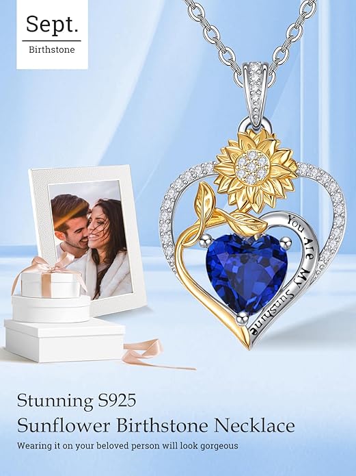 Valentine's Day Gifts for Wife 925 Sterling Silver Double Birthstone Pendant Necklaces I Love You for Always and Forever Necklace Anniversary Birthday Gifts for Wife Girlfriend Mom Her