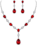 EleQueen Women's Cubic Zirconia Teardrop Y-Necklaces Dangle Earrings Jewelry Sets for Brides Bridesmaids