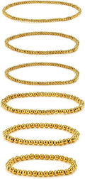 6 PCS Stackable Gold Bead Bracelet for Women | Stretch Elastic 14K Gold Plated Bohemian Sphere Beads | Hypoallergenic