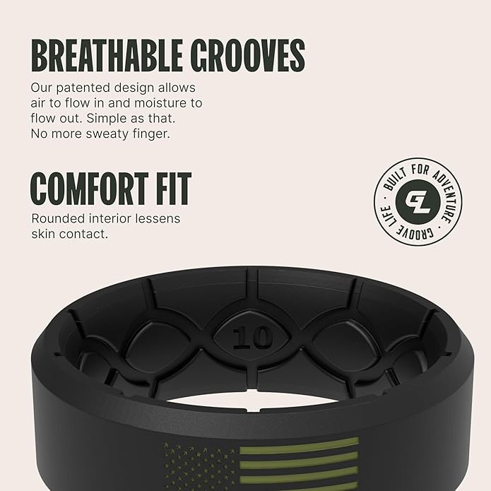 Groove Life Edge Silicone Ring - Breathable Rubber Wedding Rings for Men, Unique Design, Comfort Fit Ring