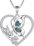 YL Women's Butterfly Necklace 925 Sterling Silver Flower Rose Pendant Birthstone Halo Jewelry
