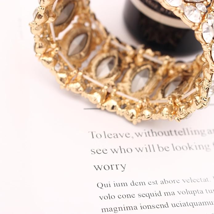 Women’s Elegant Wedding Bridal Crystal Double Row Marquise-Shape Leaf Stretch Bangle Bracelet Bride Jewelry for Women