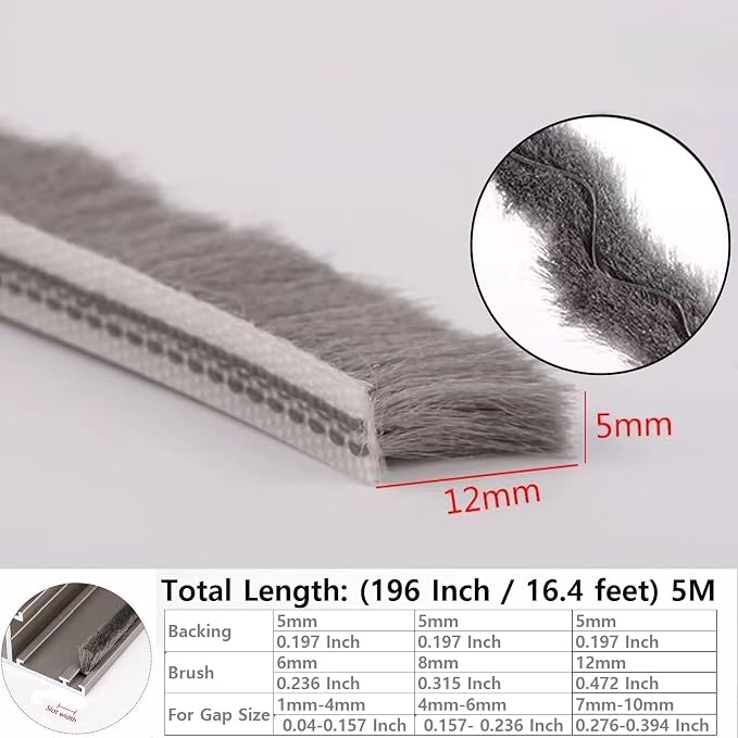 5m Brush Weather Striping Card-Slot Seal Strip Pile Weatherstrip Door Sweep - Image 2