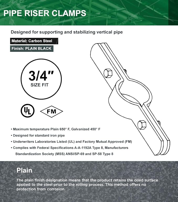 Highcraft DMST-QM34-10 Riser Clamp; Vertical Pipe Hanger - Image 7
