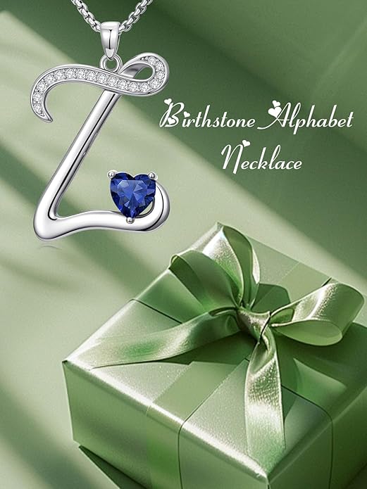 Valentines Day Gifts for Women Alphabet A to Z Initial Birthstone Pendant Necklaces for Women - 18k White Gold Plated Personalized Name Jewelry Valentine Mothers Day Birthday Gifts for Women Her Girlfriend
