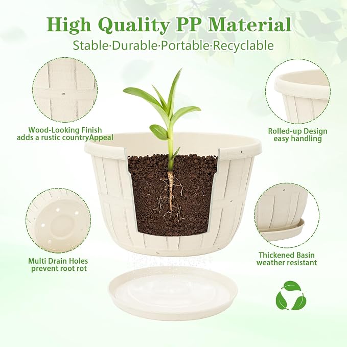 Quarut 4 Pack 10 inch Flower Pots, Plastic Plants Pots Outdoor | Planters - Image 2
