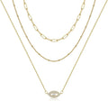 Turandoss Dainty Layered Choker Necklace, Handmade Y Pendant Necklace Multilayer Bar Disc Necklace Adjustable Layering Choker Necklaces for Women