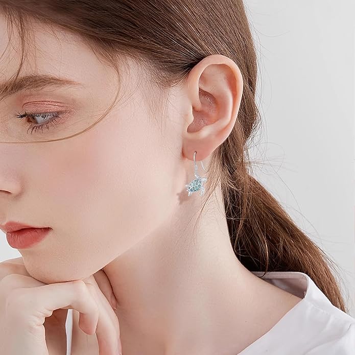 Ocean Earrings 925 Sterling Silver Turquoise Sea Animal Dangle Drop Earrings Beach Themed Jewelry Gifts for Women Girls