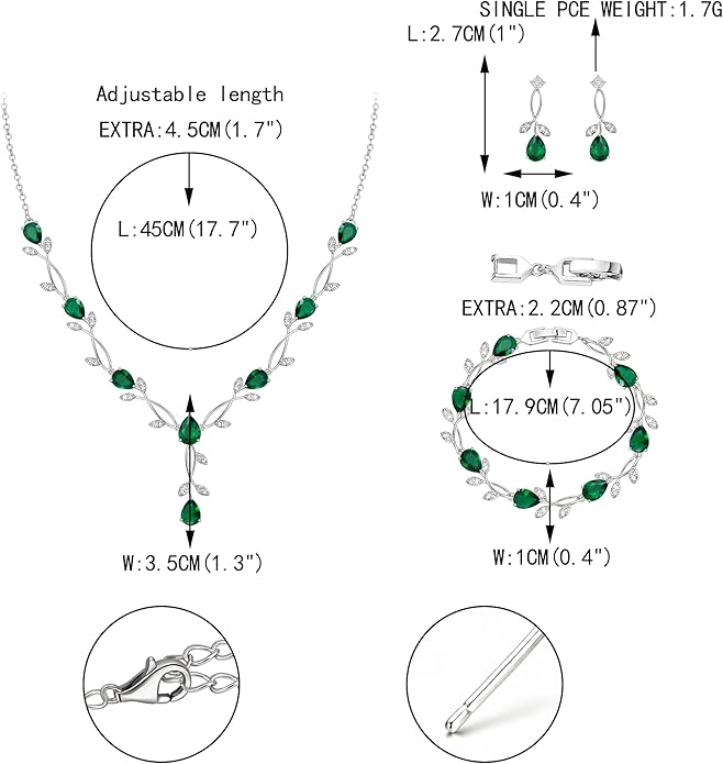 EVER FAITH Bridal Cubic Zirconia Jewelry Sets for Women, White Simulated Pearl Leaf Vine Pendant Wedding Party Necklace Earrings Set for Bridesmaid Bride