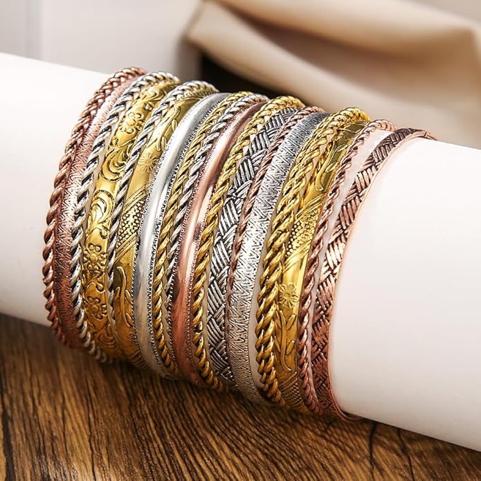 16Pcs Gold Bangle Bracelets for Women - Multi Layer Stackable Textured Bracelets Boho Jewelrys Set.