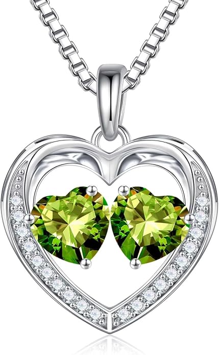Iefil Valentines Day Gifts for Her - 925 Sterling Silver Heart Birthstone Necklace, Anniversary Birthday Gifts for Women Wife Girlfriend Mom Her