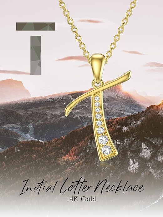 14k Gold Initial Necklace for Women, Solid Gold Moissanite Letter Pendant Necklaces Jewelry for Her Birthday Valentines Day Gifts for Mom Wife Christmas Gifts for Girlfriend Sister
