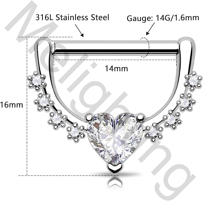 Melighting 14G Star Nipple Rings Steel 316L Nipple Piercing Jewelry Clear CZ Nipple Bars Clicker Nipple Barbell For Women Men 14mm