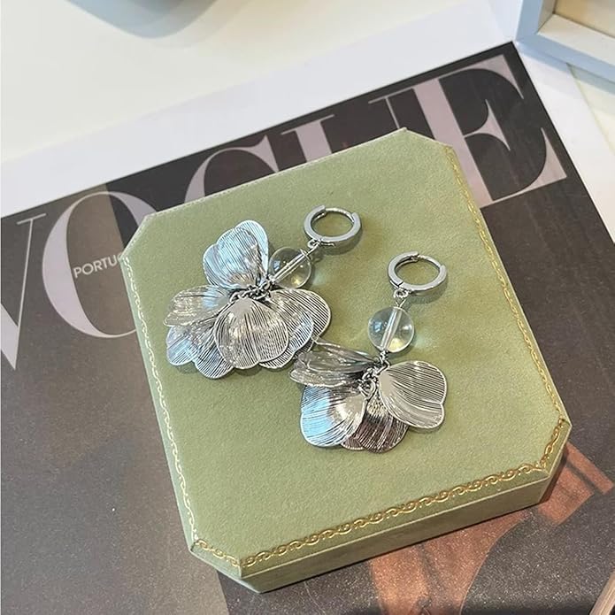 Boho Flower Layered Floral Leaf Drop Dangle Earring For Women,Metal CZ Gold Lightweight Flower Bohemian Gold Petal Exaggerated Jewelry Earrings For Women Brides Party Prom Wedding