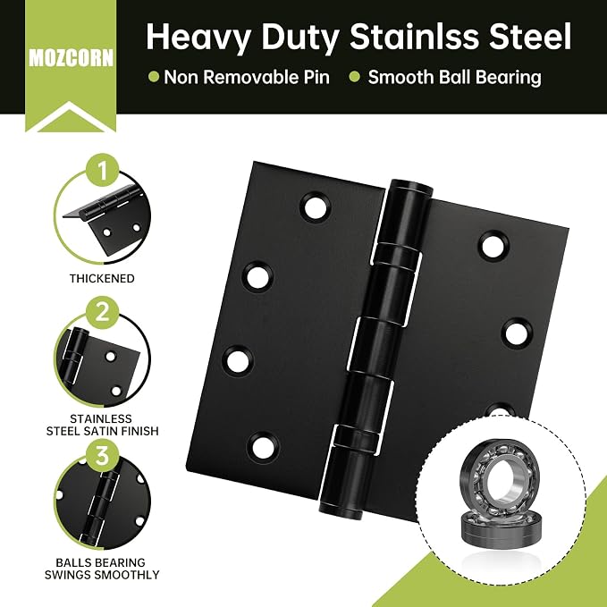3 Pack Black Door Hinges 4.5 x 4.5 Inches, Heavy Duty Stainless Steel Ball - Image 4