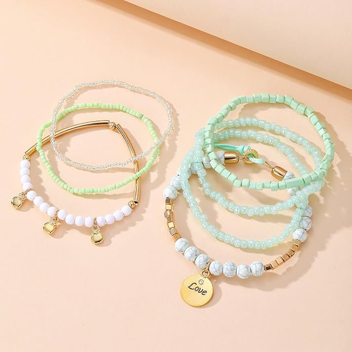 MengPa Beaded Bracelets for Women Trendy Stacks Boho Bead Bracelet Pack Friendship Jewelry