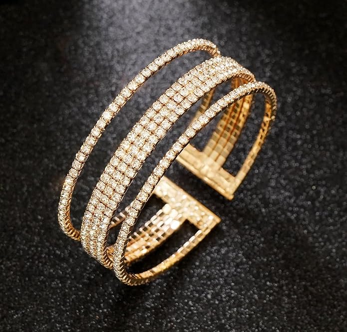 Rhinestone Bracelet Multilayer Cuff Bracelet Sparkling Crystal Layered Bridal Bracelets for Women