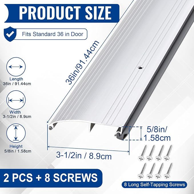 Tandefio 2 Pcs 3-1/2" x 5/8" x 36" Door Threshold Heavy Duty Aluminum and Vinyl - Image 2