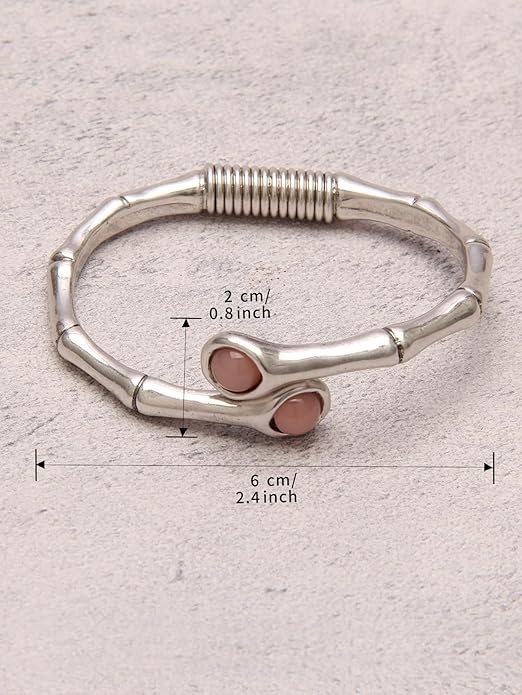 Gold Cuff Bracelet for Women Silver Beaded Bracelets Open Bangle Stackable Stretch Bead Bracelet Boho Jewelry Gifts for Wife Couple