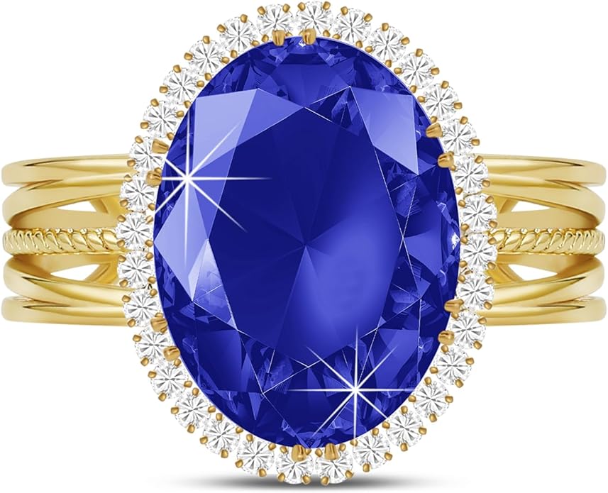 Linawe Birthstone Chunky Adjustable Rings for Women, Gold/Silver/Rose Gold Statement Rings, Imitation Diamond Fake Gemstone Crystal Cocktail Ring, Cubic Zirconia Costume Jewelry