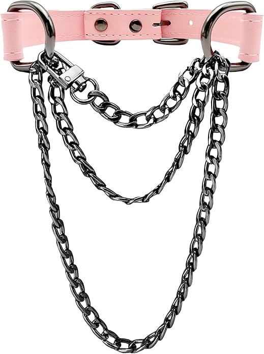 FEOYA Leather Choker Collar For Women Handmade Adjustable Triple-Layer Slip Chain Punk Gothic Chain Collar Necklace