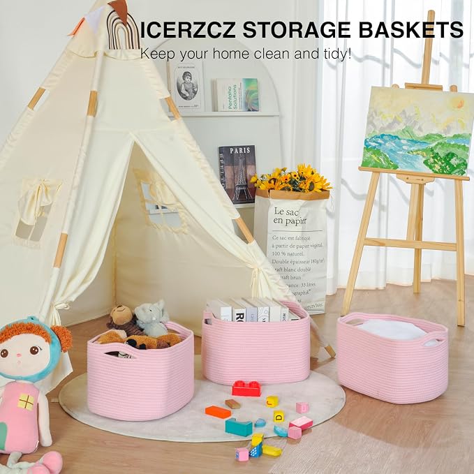 ICERZCZ Storage Baskets for Organizing Shelves, Woven Cotton Rope Baskets for - Image 6