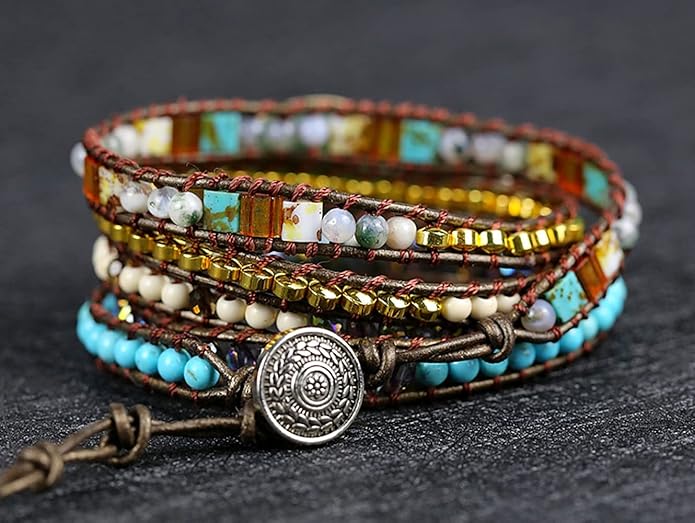 ZOSOJONA Women Wrap Bracelets Boho Natural Stone Jasper Turquoises Strand Bracelet Jewelry Collection