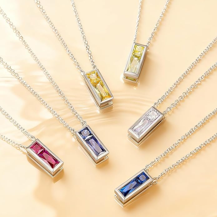 SUNFEEL Birthstone Necklace for Women, S925 Sterling Silver Necklaces with Square Cubic Zirconia Gemstone Necklace Women's Jewelry Anniversary Birthday Gifts for Women Mom Wife Her