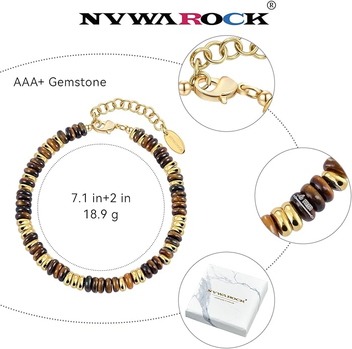Beaded Bracelet for Women and Girl, Colorful Beach Boho Gems Bracelet 14K Gold Plated Stackable Handmade Bohemian Multicolor Natural Stone Bracelet