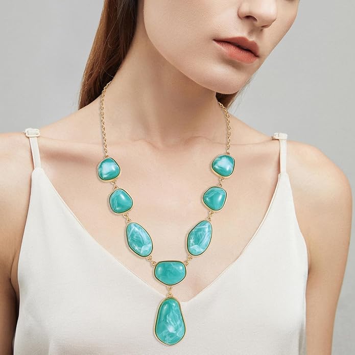Bocar Bubble Chunky Necklace Alloy Necklace Resin Statement Pendant Necklace for Women