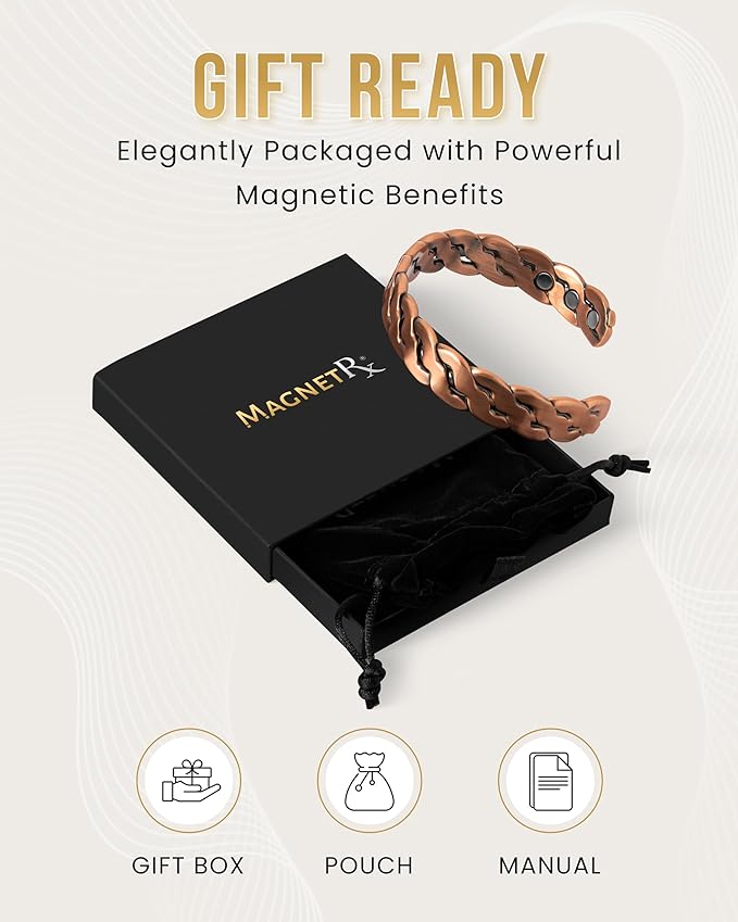 MagnetRX Copper Magnetic Bracelets – Effective Pure Copper Bracelet for Men and Women – Adjustable Cuff Bangles (Twisted Copper)