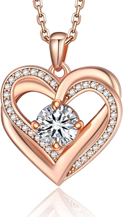 MomentWish Heart Necklace for Women Moissanite, Simulated Diamond, 925 Sterling Silver