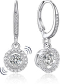 MomentWish Dangle Earrings for Women-925 Sterling Silver Moissanite Earring, Women's Gift for Valentine Birthday, D Color VVS1 Dancing Moissanite Hoops