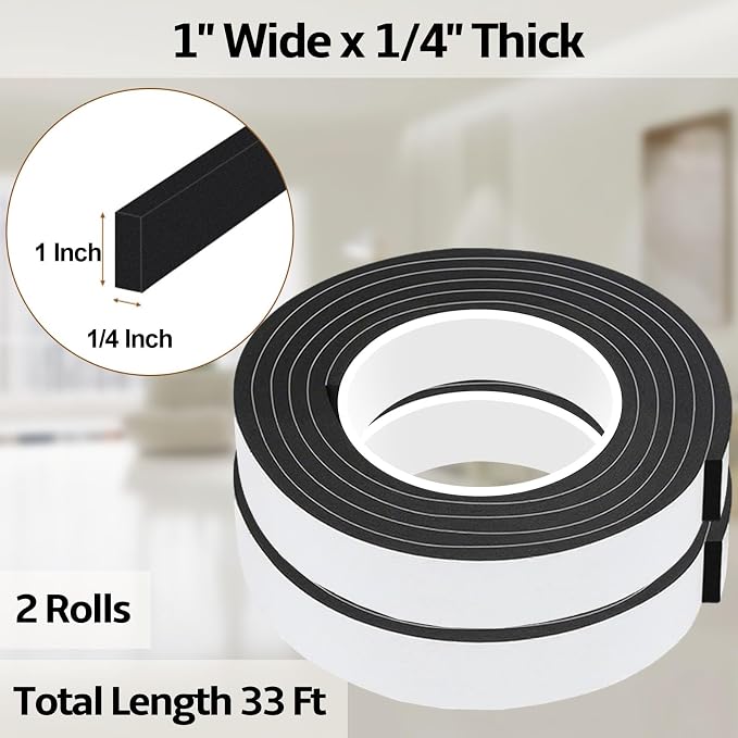 EVA Foam Weather Stripping Tape, 1 Inch W x 1/4 Inch T Self-Adhesive Seal Tape - Image 2