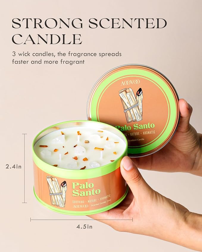 AOOVOO Palo Santo Candle for Meditation & Cleansing - 12oz Scented Candle | 3 - Image 6