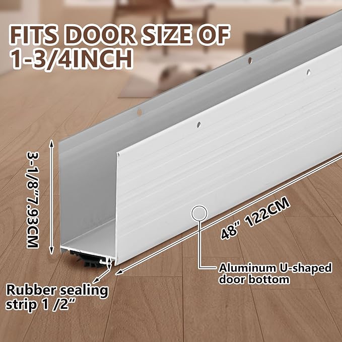 Yaocom 1 Pack U Shape Screw on Under Door Seal 48 Inch Aluminum and Rubber Door - Image 2