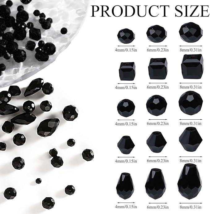 LAIDANLA 800PCS Glass Beads Black Color Crystal Beads Assorted Crystal Beads with Container Box for DIY Necklace Bracelet Earring Jewelry Making