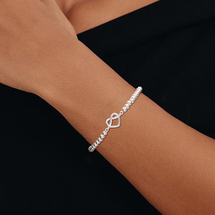Valentines Day Gifts for Women Her - Beaded Stretch Handmade Ball Bracelets Cute Charm Bracelet Dainty Stackable Cross Heart Bow Wave CZ Jewelry Gifts Trendy Stuff