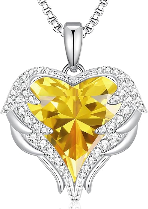 CDE Valentines Day Gifts for Women Angel Wings Necklace for Women with Birthstone, Love Heart Silver Tone/Gold Tone Pendant, Ideal Anniversary or Birthday Jewelry Gifts for Wife Girlfriend Her