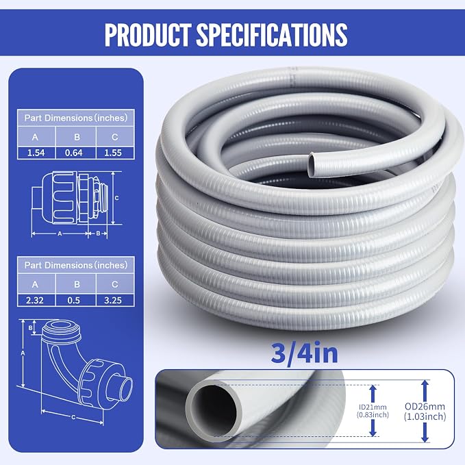 Liquid Tight Conduit 3/4inch 25FT, Flexible Non-Metallic Liquid Tight Flex - Image 2