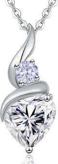 ANDSO Valentine's Day Gift Moissanite Heart Pendant Necklaces for Women, 925 Sterling Silver Necklace with Birthstone, Ideal Anniversary Present or Birthday Jewelry Gifts for Mom Wife Her Girlfriend