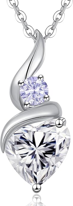 ANDSO Valentine's Day Gift Moissanite Heart Pendant Necklaces for Women, 925 Sterling Silver Necklace with Birthstone, Ideal Anniversary Present or Birthday Jewelry Gifts for Mom Wife Her Girlfriend
