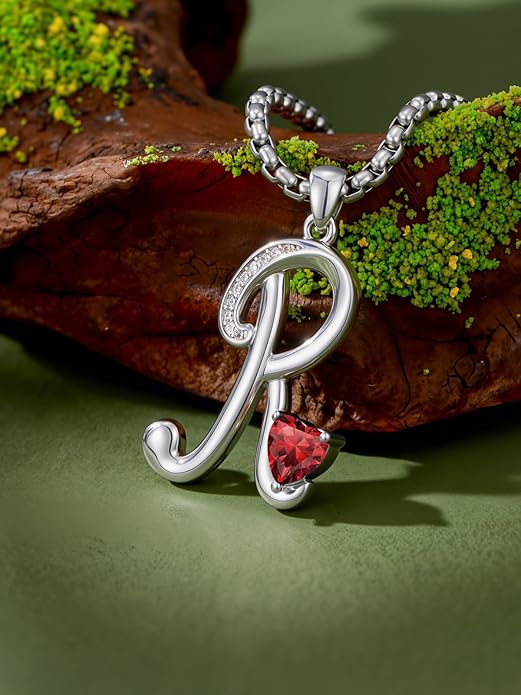 Valentines Day Gifts for Women Alphabet A to Z Initial Birthstone Pendant Necklaces for Women - 18k White Gold Plated Personalized Name Jewelry Valentine Mothers Day Birthday Gifts for Women Her Girlfriend