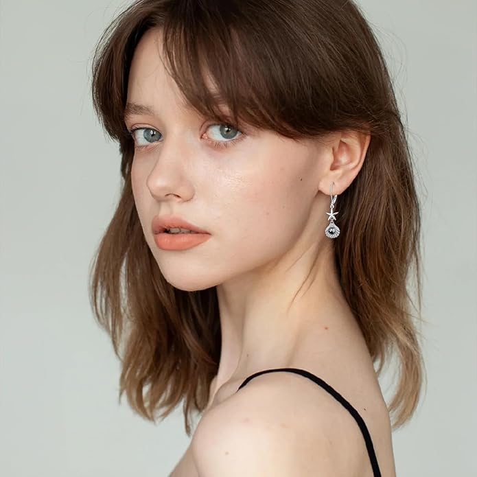VONALA Silver/Gold Seashell Pearl Dangle Earrings 925 Sterling Silver Beach Drop Dangle Earrings Starfish Leverback Earrings Ocean Jewelry Gifts for Women