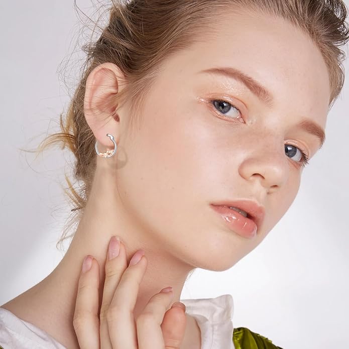 JUSTKIDSTOY Hypoallergenic Panda/Unicorn/Hummingbird/Dolphin Hoop Earrings for Women 925 Sterling Silver Animal Huggie Hoop Earrings Jewelry Gifts for Sensitive Ears