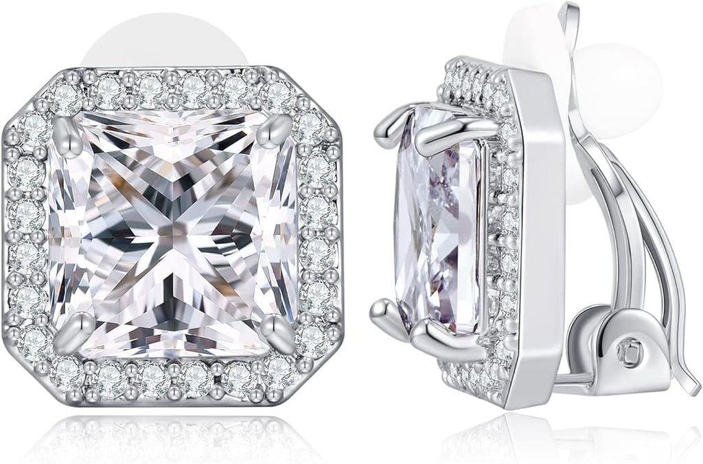 FAMARINE CZ Clip on Earrings for Women Clip Earring Non-pierced Earrings