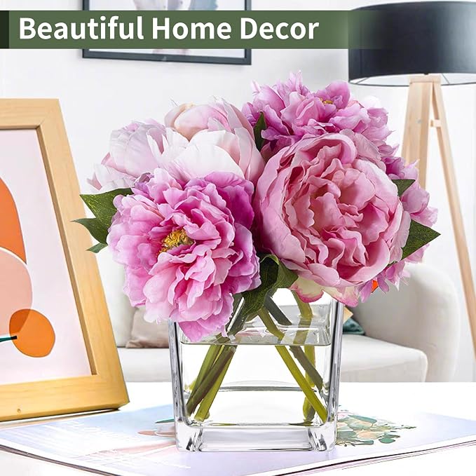 PINIWON 6 Pack Square Glass Vases 5 x 5 x 5 Inch, Wedding Party Home Decor - Image 5