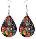 Teardrop Wood Earrings Light Weight Printed Image Dangle Jewelry, Fun and Funky