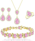 LMXXVJ Teardrop Jewelry Set for Women，Necklace Earrings Adjustable Ring Bracelet Set Fashion Formal Platinum/Gold/Rose Gold Jewelry Gift Girl/Mom/Wife/Grandmother/Best Friend/Aunt